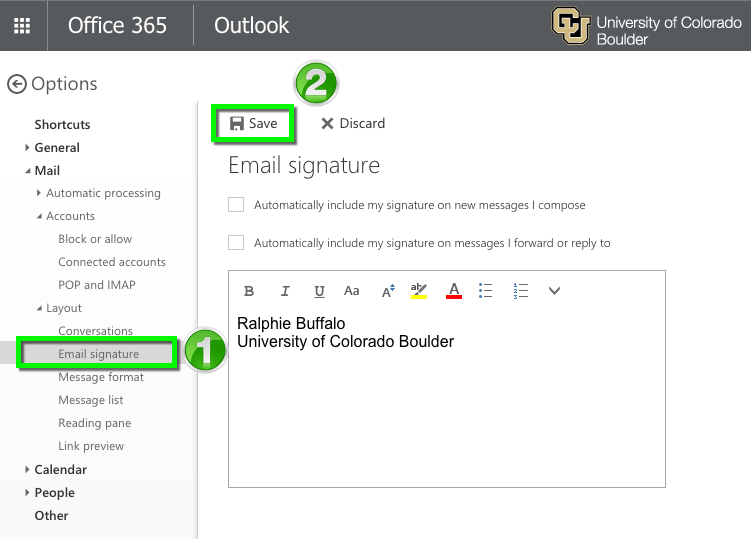 How to set up a signature in office 365's outlook web app ; Outlook On The Web Creating And Adding Your Email Signature Office Of Information Technology