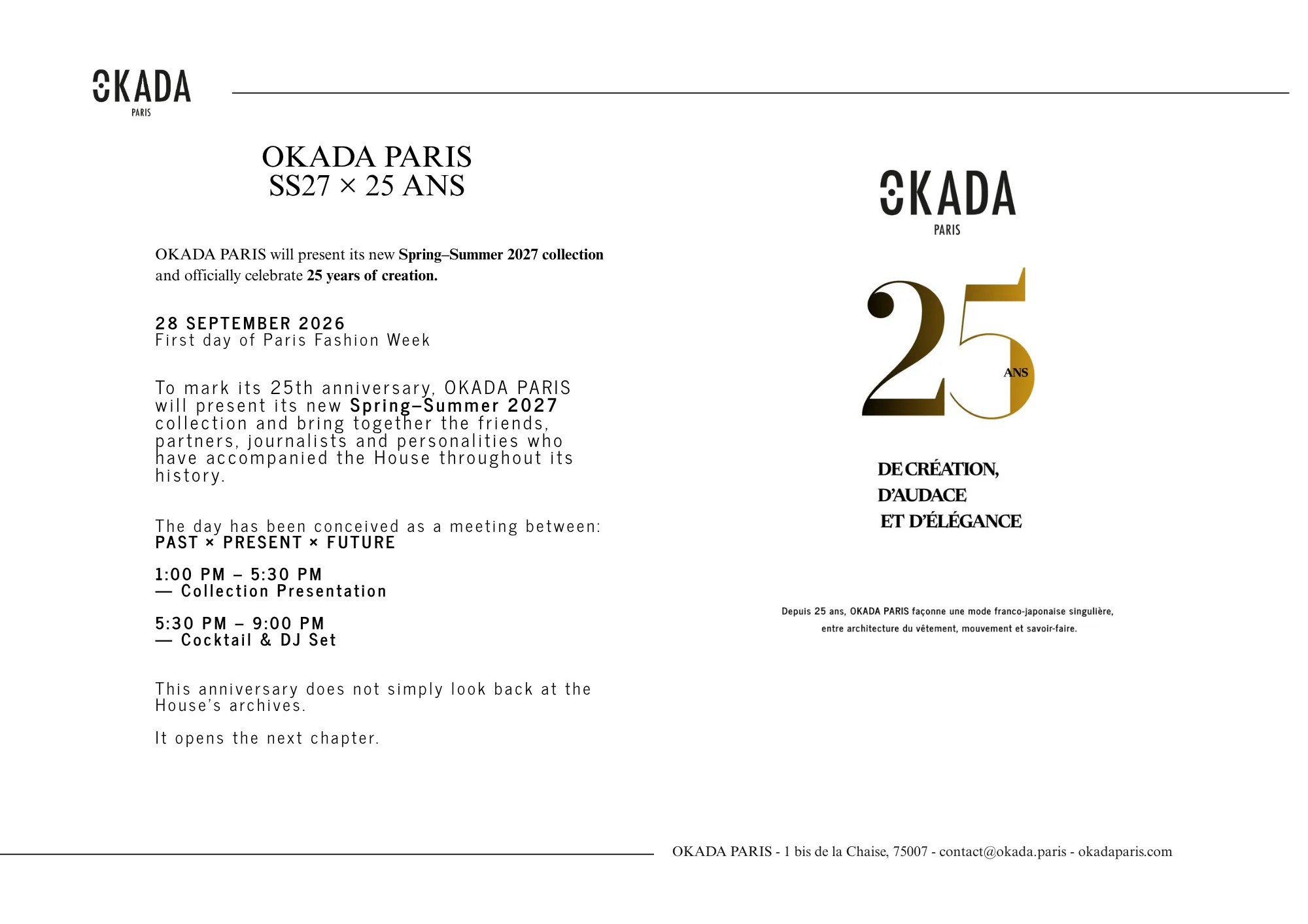 PRESS KIT — 25 YEARS OF OKADA PARIS