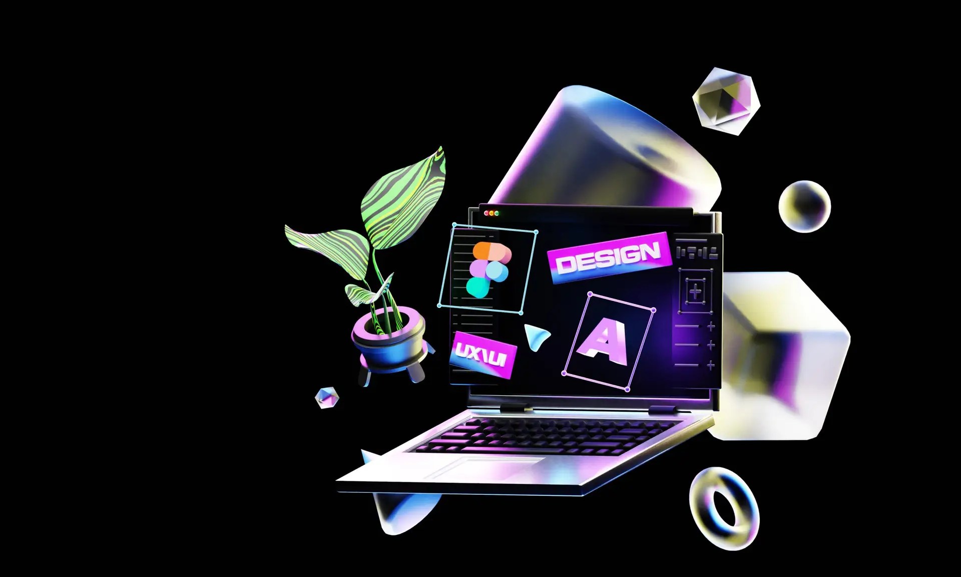 3d-illustration-figma-graphic-design-web-design-black-white-black-background