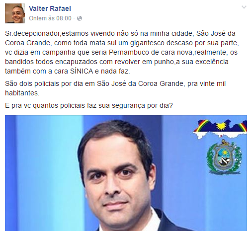 Cobrança feita pelo Conselheiro Tutelar Valter Rafael chama a atenção da assessoria do Governador Paulo Câmara