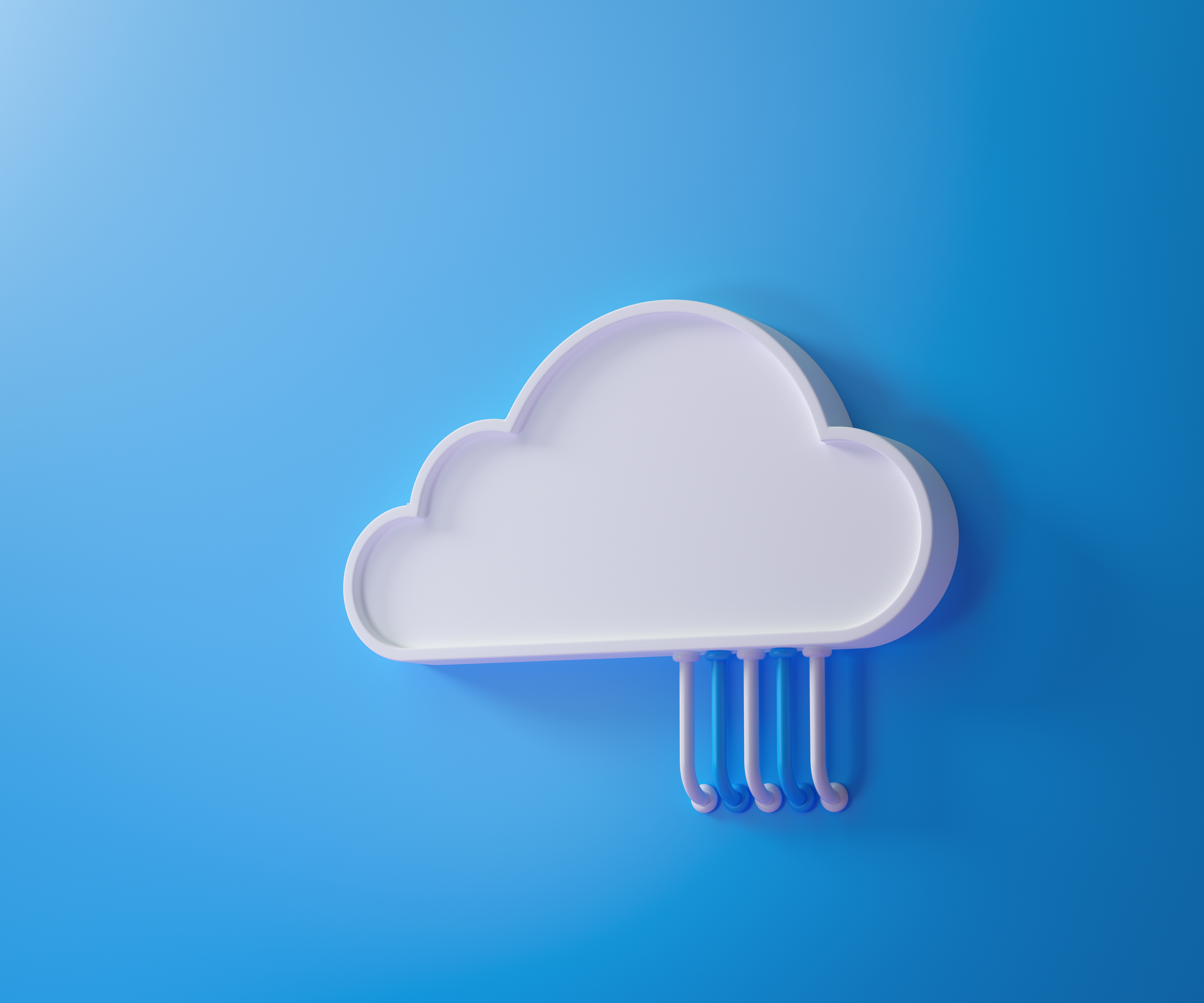 Cloud storage technology and online data storage, cloud computing, hosting white cloud with blue background. 3d render illustration