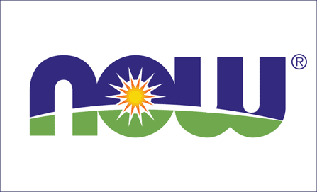 NOW logo with sunburst and green wave design for brand recognition.