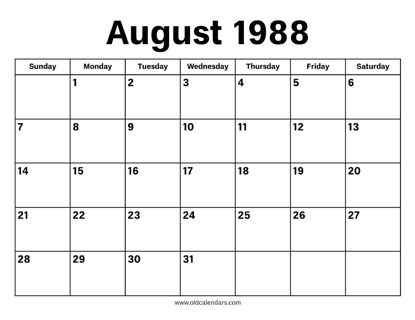 1988 Calendar Historical events in August 1988.