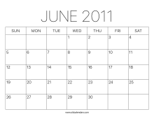 June 2011 Calendar Printable Old Calendars Local holidays are not listed.