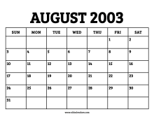 August 2003 calendar