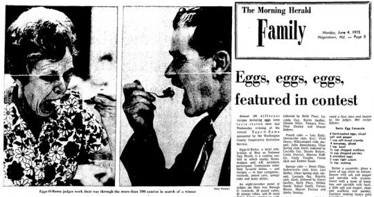 Vintage newspaper clipping showing egg cooking contest winners from The Morning Herald family section