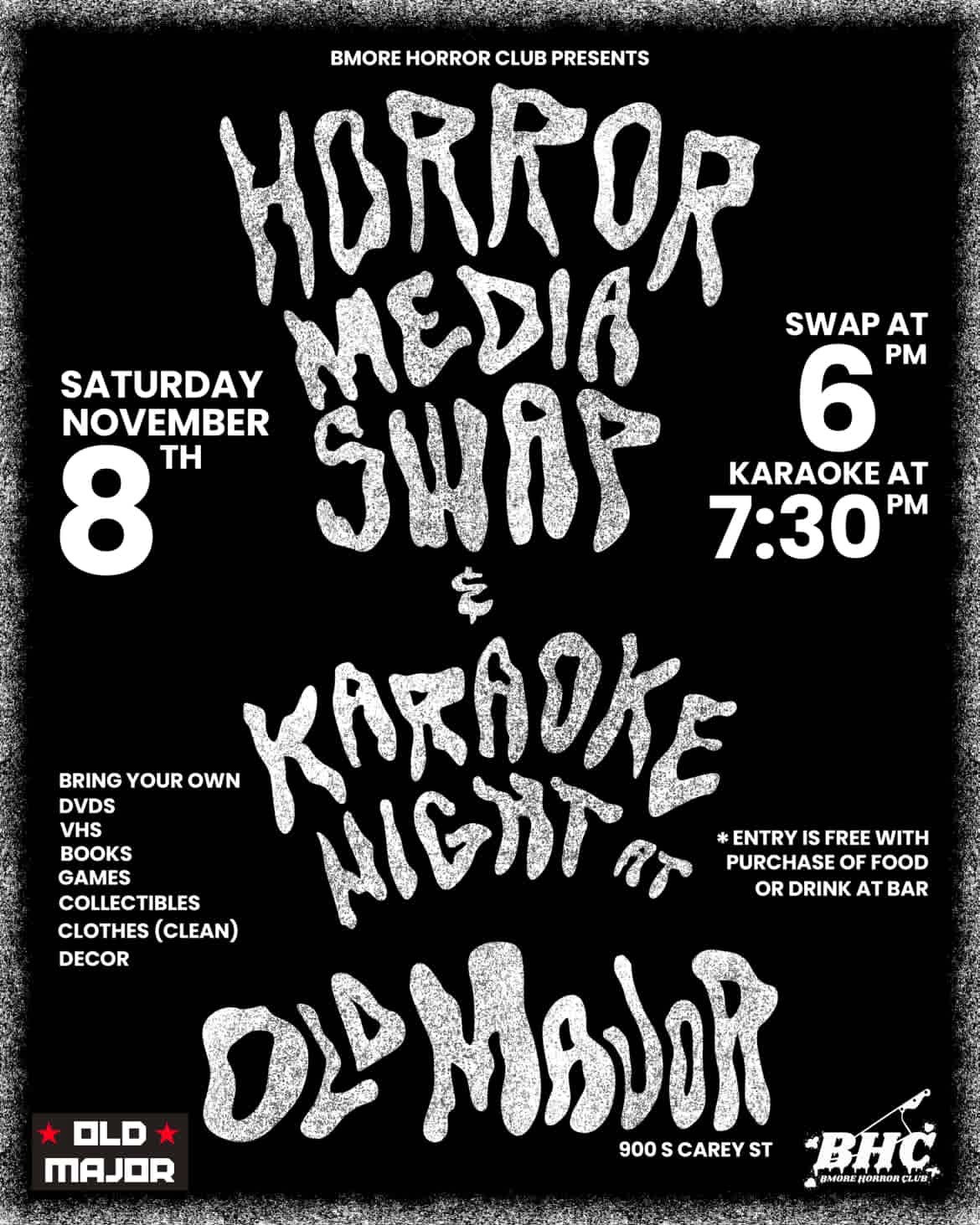 Bmore Horror Club Horror Media Swap & Karaoke Night