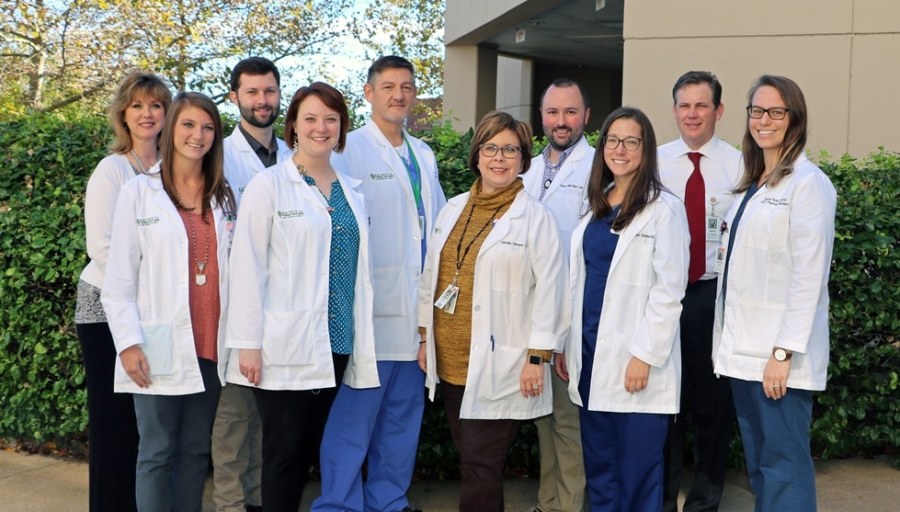 Lisa Davidson, Executive Assistant to VP of Ancillary Services; Iver Vandiver, Pharm.D., MPH; Todd Cox, Pharm.D.; Raymond Mathis, Pharm.D., MBA; Mark Studdard, VP of Ancillary Services, Samantha McBryde, Pharm.D.; Caitlin Corker Relph, Pharm.D., MAT; Natalie Sleeper, RPh; Allison Green, Pharm.D; Rachel Rossi, Pharm.D., M.S.