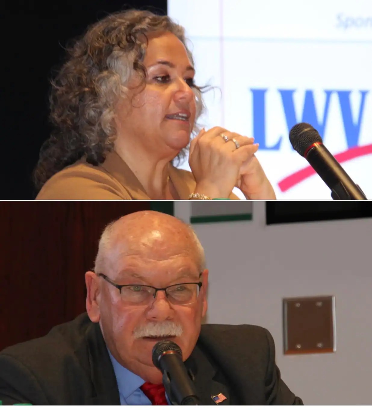 Olean mayoral candidates Amy Sherburne (top) is on the Republican and Democratic lines, while Mayor Bill Aiello is on the independent Lincoln Party line in the Nov. 4 election.