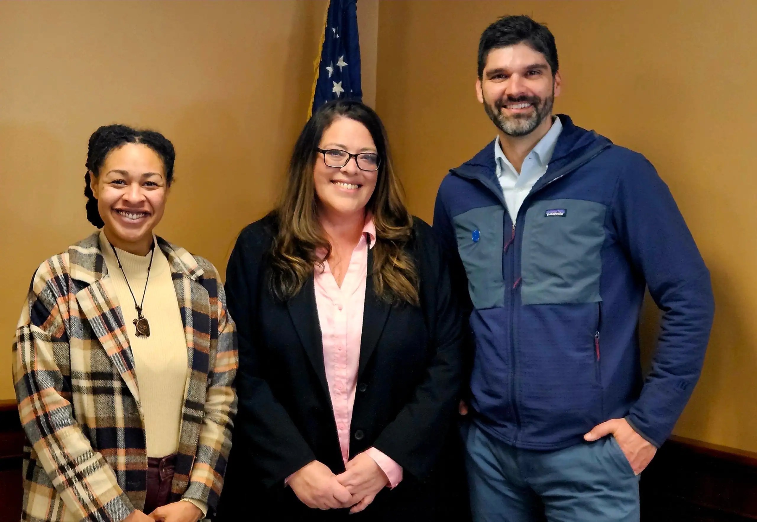 (Photo provided) Aaron Gies of Olean (right) was endorsed for the 23rd Congressional District seat by the Cattaraugus County Democratic Committee on Sunday. Also endorsed was Victoria Guite (left) of Genesee County for the 57th State Senate seat. Mandy Bushnell, Cattaraugus County Democratic Party chairwoman, is at center.