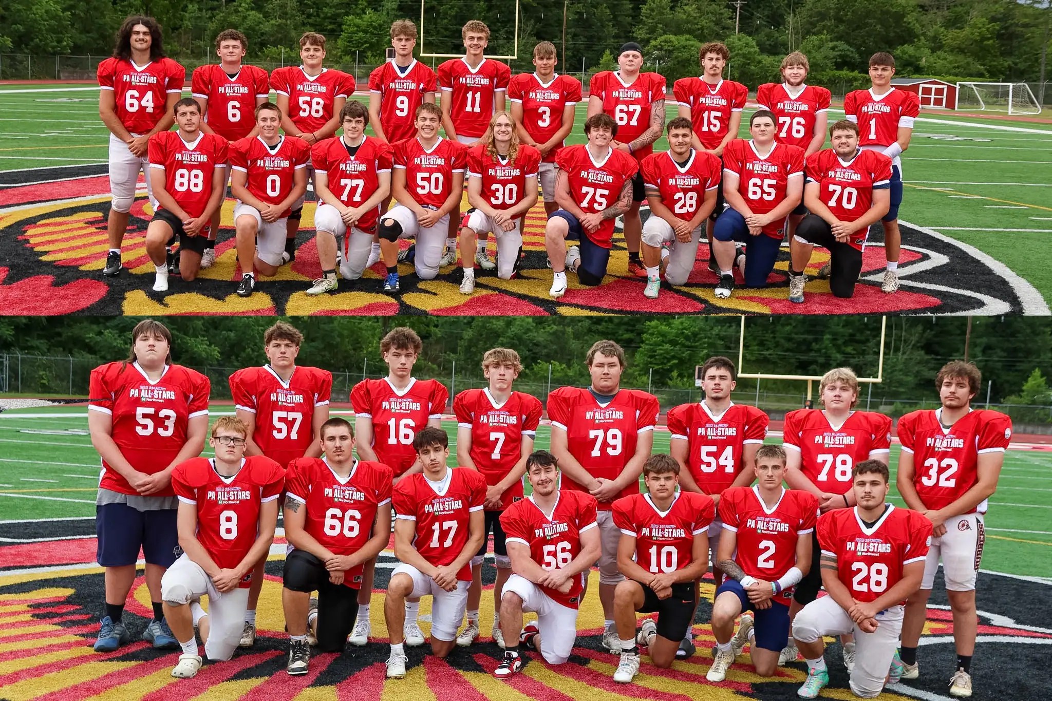 Pictured here is Team Pennsylvania's offensive (top) and defensive (bottom) squads. The Keystone state is slated to take on New York on Saturday at Bradford Area High School at 7 p.m. | Photo submitted