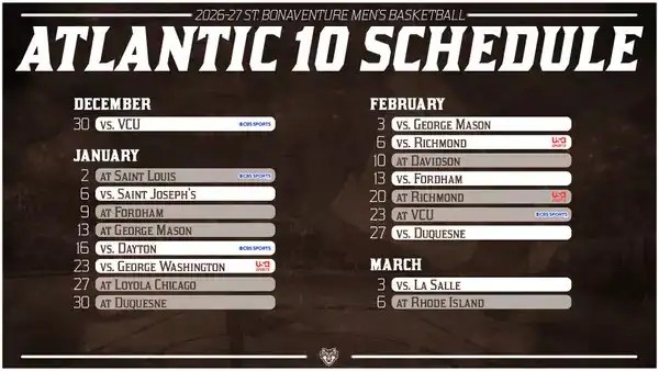 The St. Bonaventure men's basketball just released their Atlantic 10 schedule, which features a double meeting with the reigning tournament champs, VCU. | Photo submitted by St. Bonaventure athletics