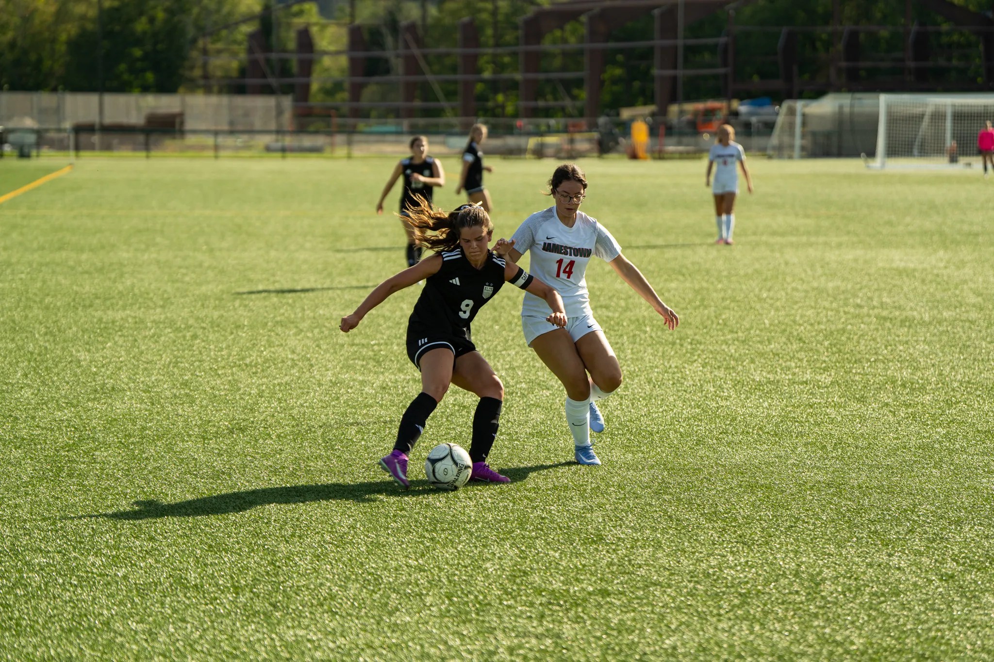 FILE -- Allegany-Limestone's Kennedy Honeck shakes off a defender during a game early in the season. On Tuesday, Honeck ended with one goal as Allegany-Limestone built upon their win streak. | File photo by Hunter O. Lyle