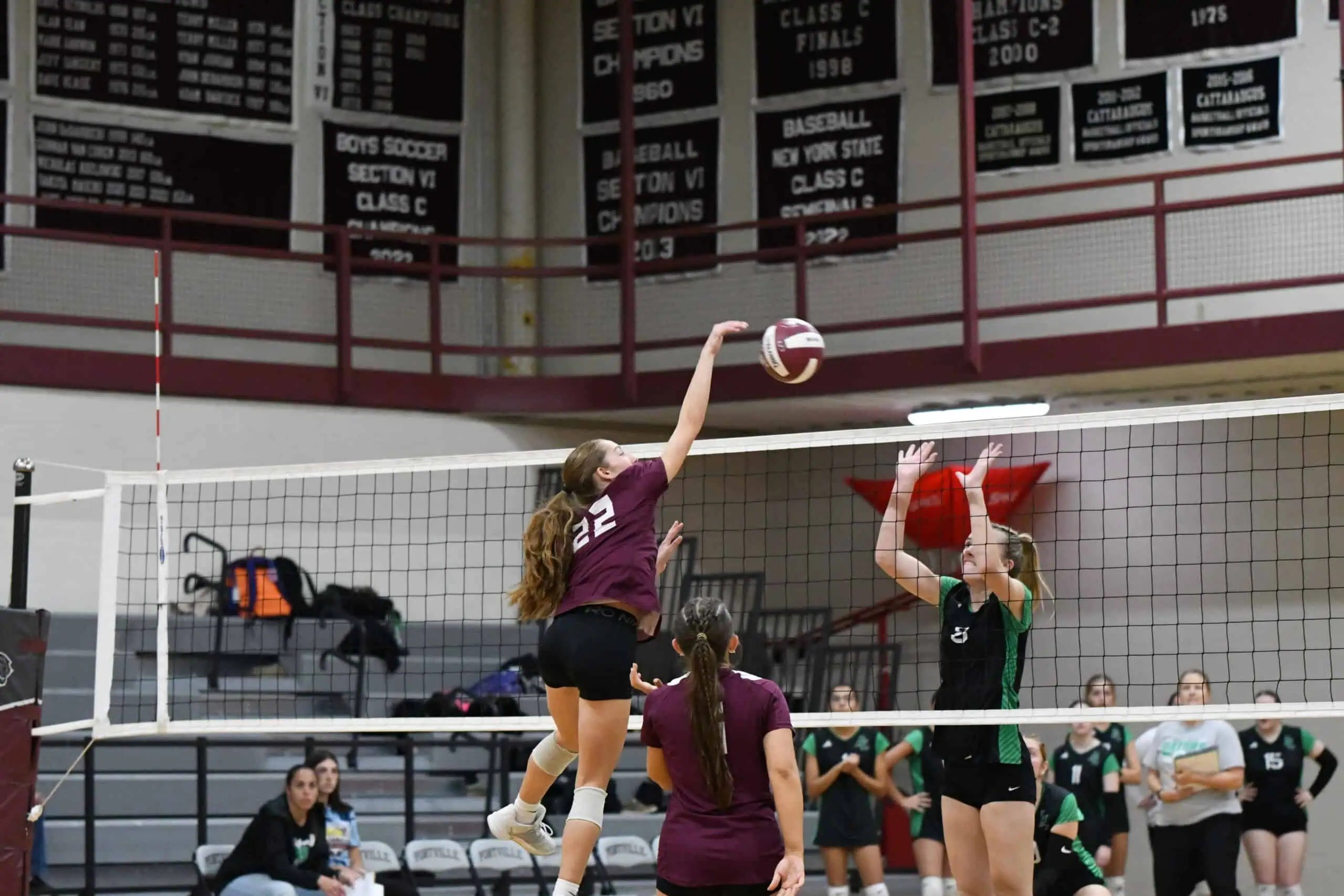 Portville's Emily Scanlon sends a shot over the net during the Panthers' win over Allegany-Limestone on Wednesday. | Photo by Stacey Fisher