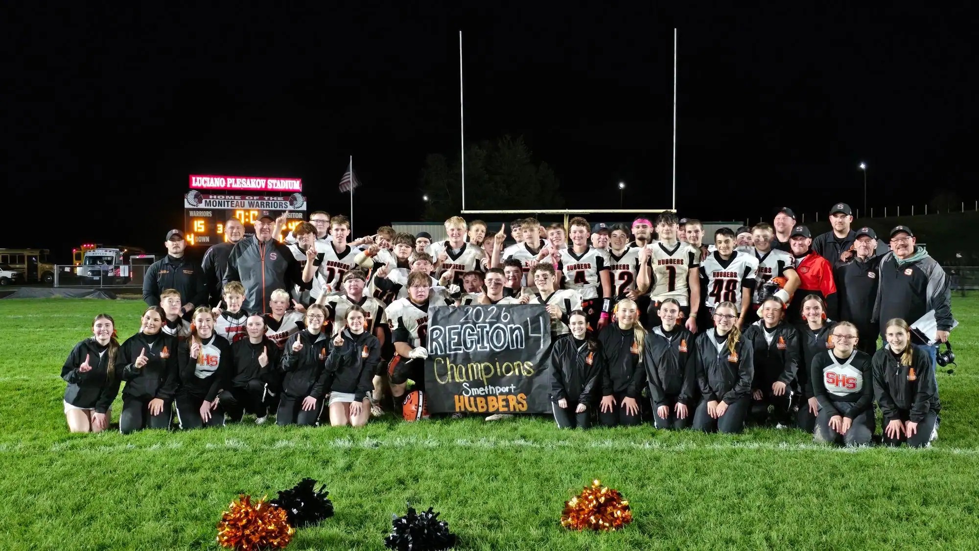 The Smethport football team poses in celebration after claiming the District 9 Region 4 title with a win over Moniteau last Friday. | Photo submitted
