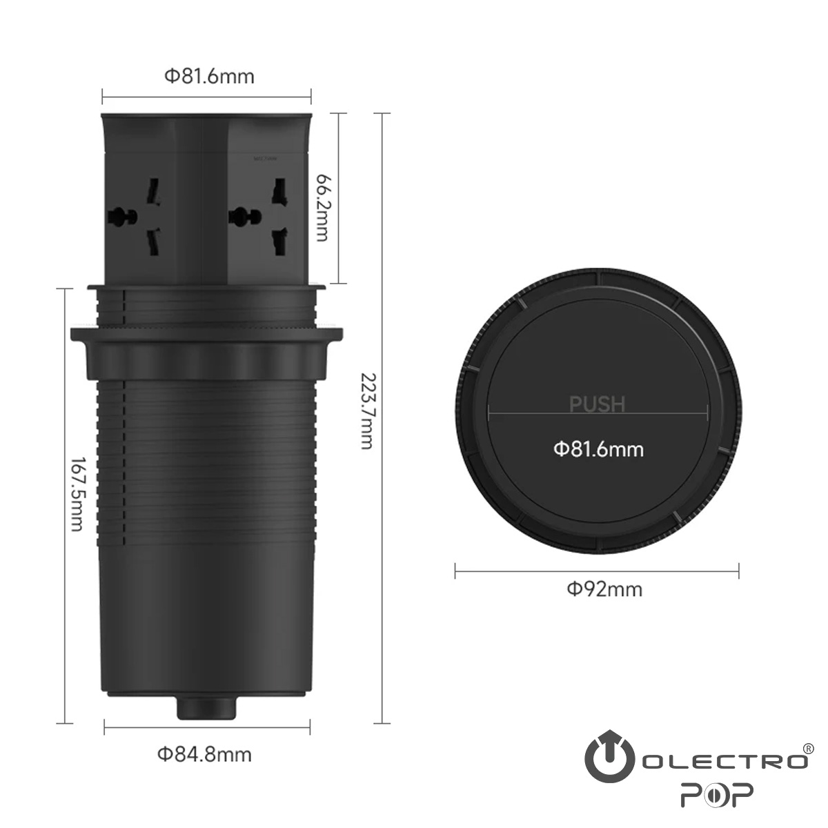 Olectro-Pop USB Model Black with 4 Universal Sockets