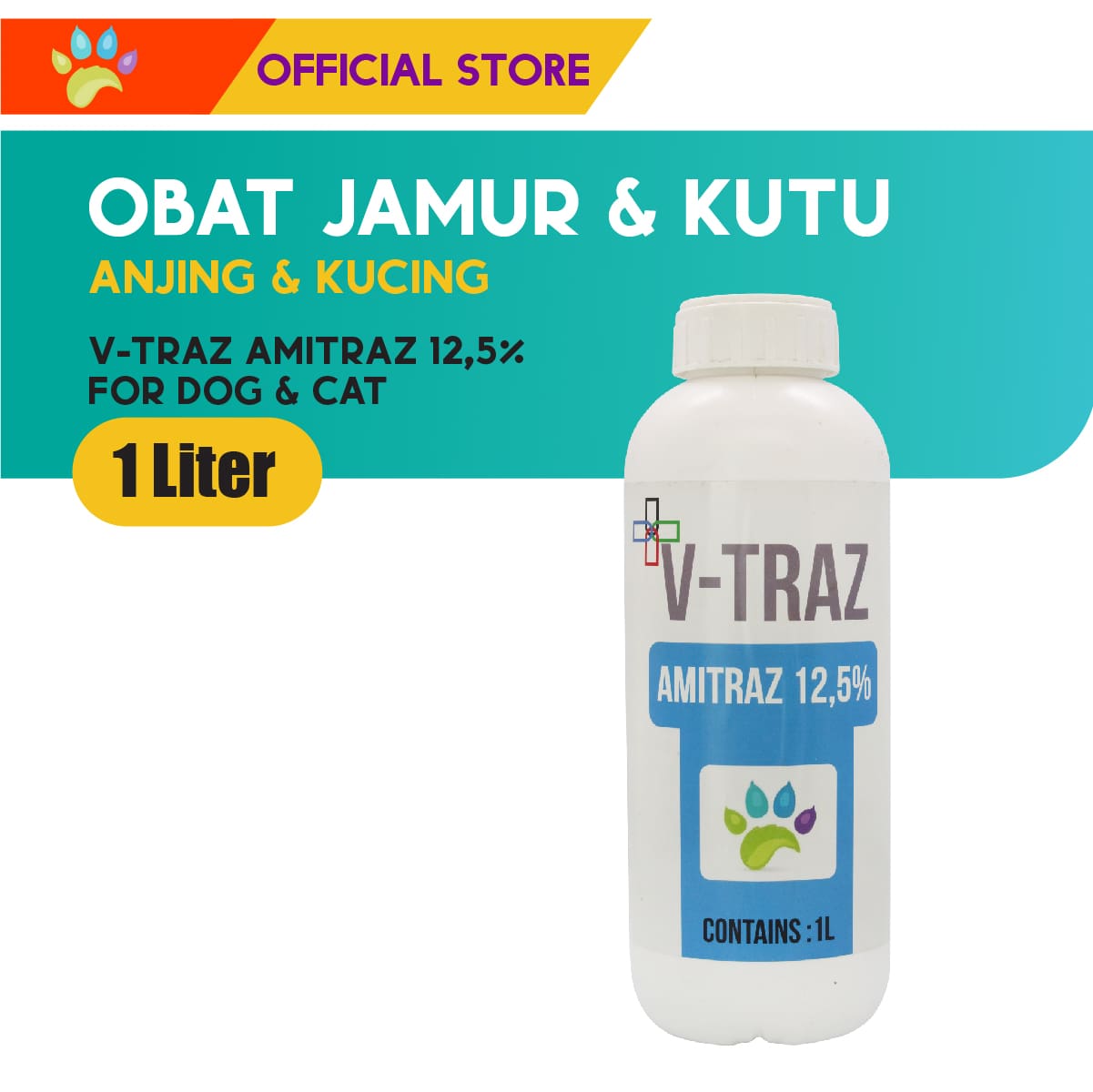V-Traz Amitraz 12,5% Isi 1 Liter / Obat Jamur & Kutu Anjing Kucing