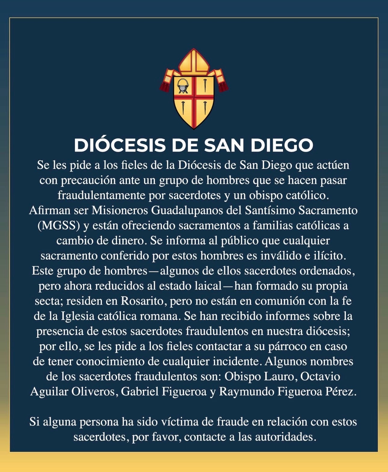 Aviso sobre sacerdotes fraudulentos