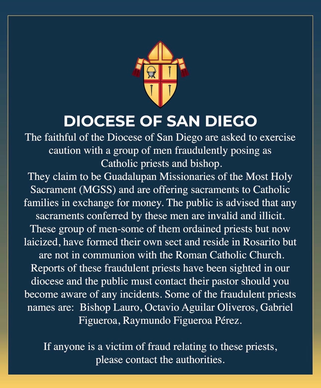 Notice About Fraudulent Clergy