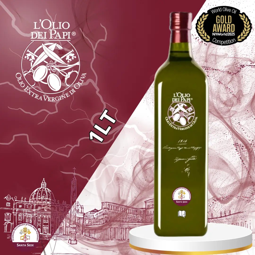 Bottiglia da 1 litro in teca di legno, olio extra vergine Olio dei Papi.