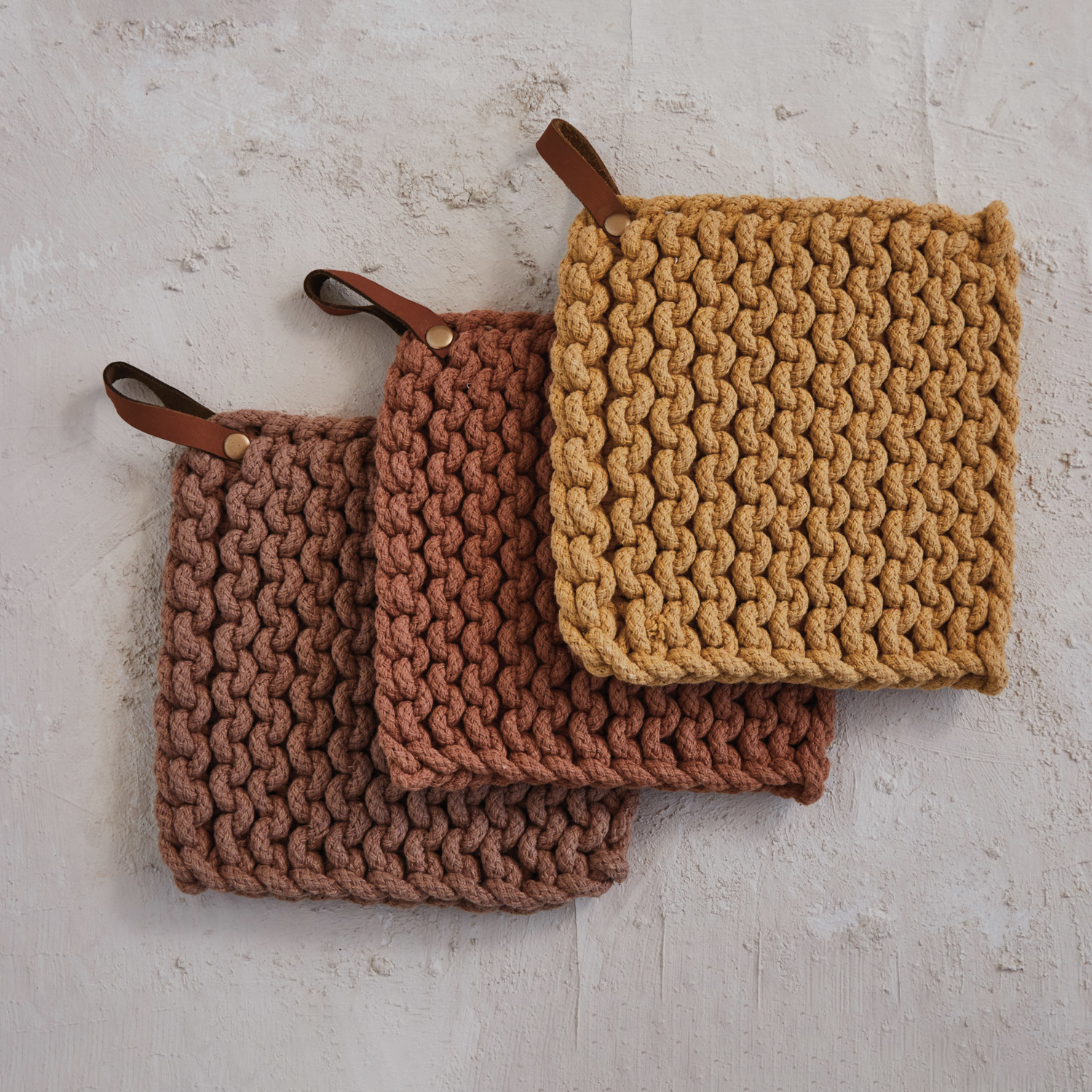Crochet Pot Holder Leather Loop