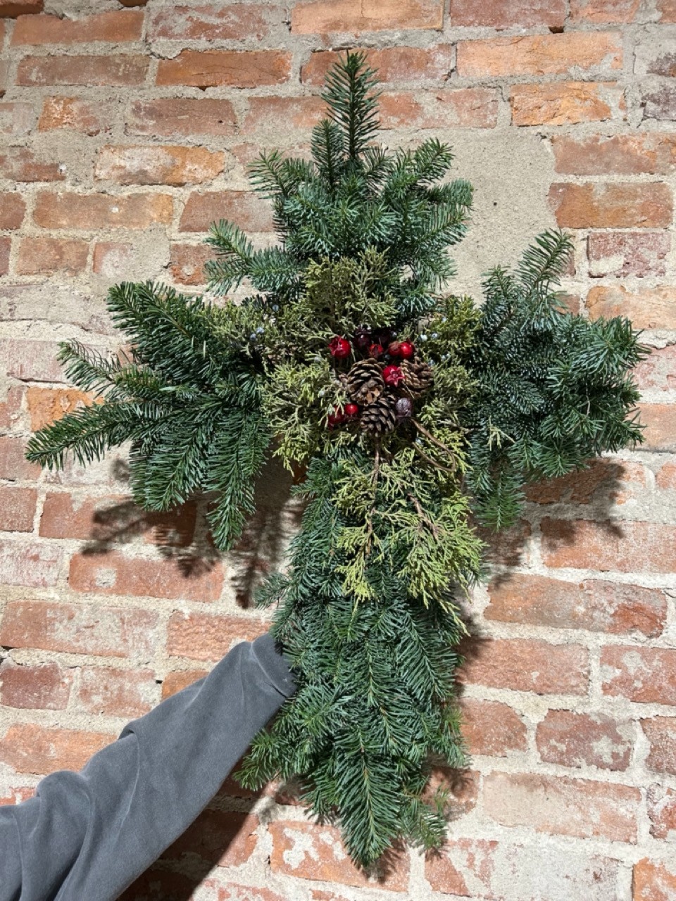 Fresh Mixed Evergreen Cross - 24"