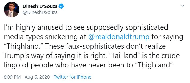 Dinesh D'Souza's Wrong Thailand Tweet