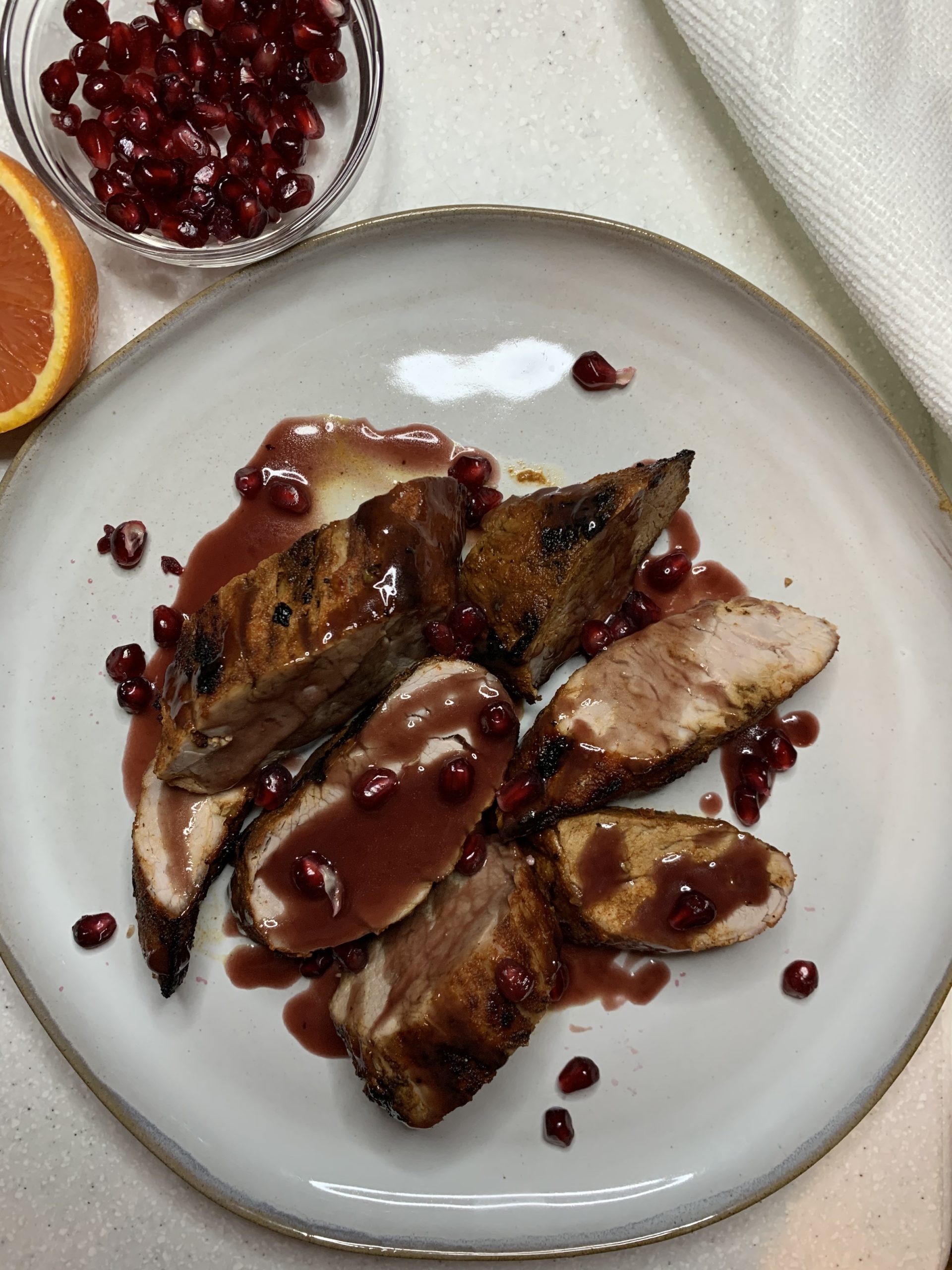 Cinnamon Crusted Pork Tenderloin with Pomegranate Sauce