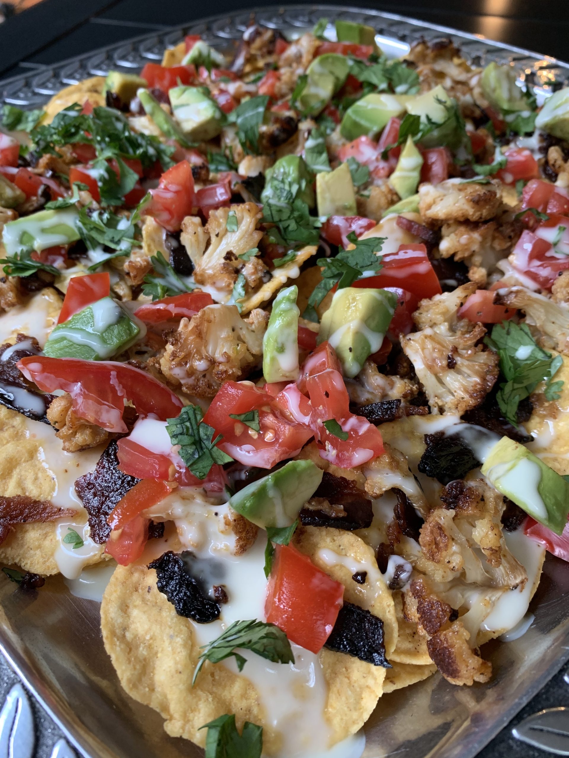 Roasted Cauliflower and Bacon Nachos