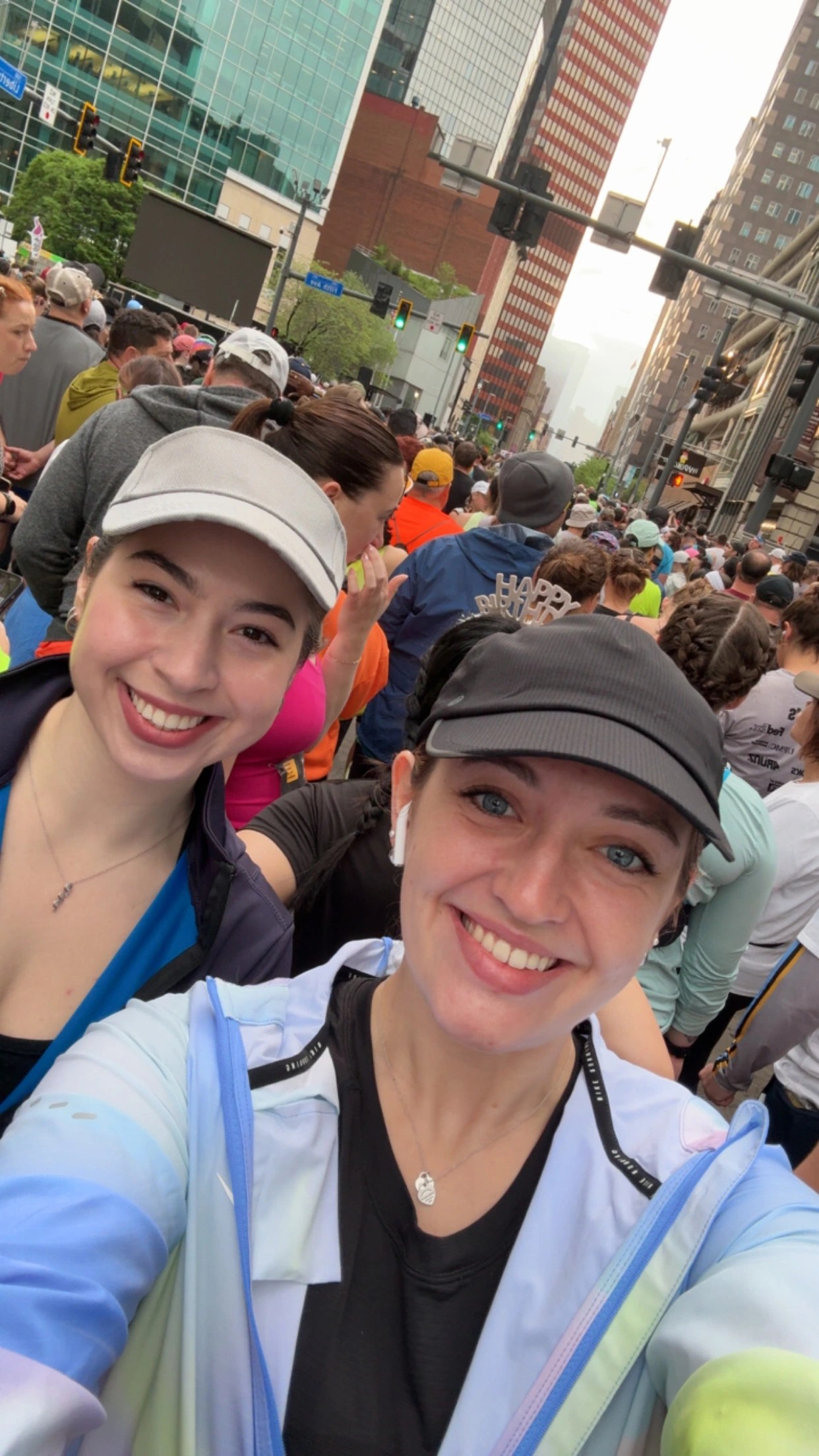 Olivia Gallucci and a friend at the start of a race