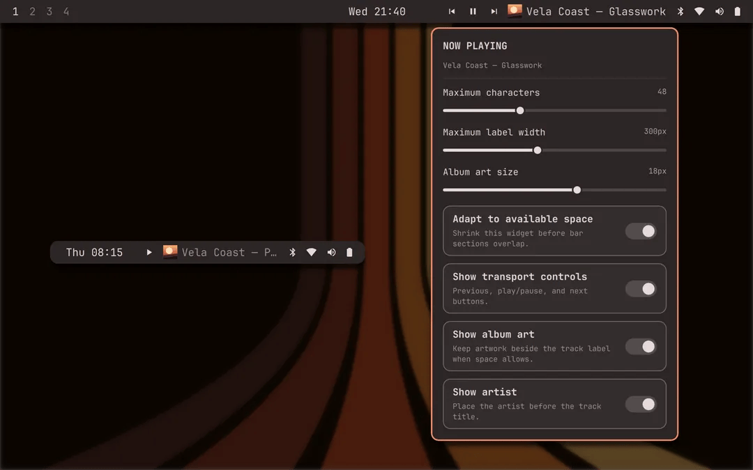 Media Controls + Album Art plugin screenshot