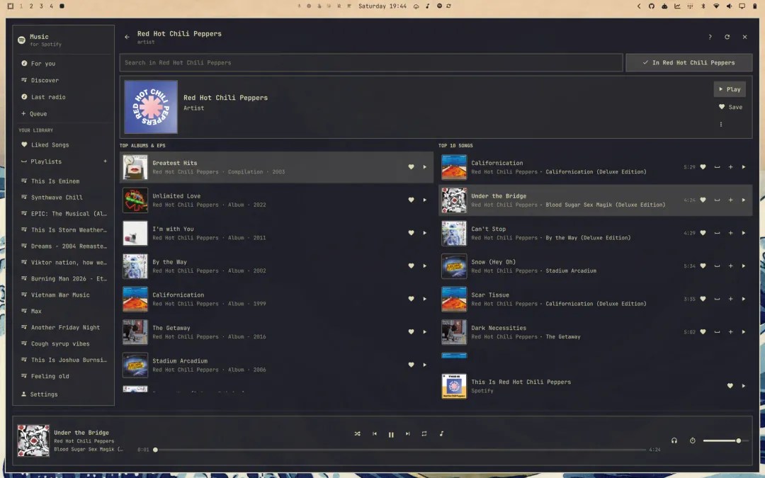 Omarchy Spotify plugin screenshot