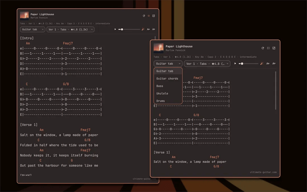 Ultimate Guitar Tabs plugin screenshot