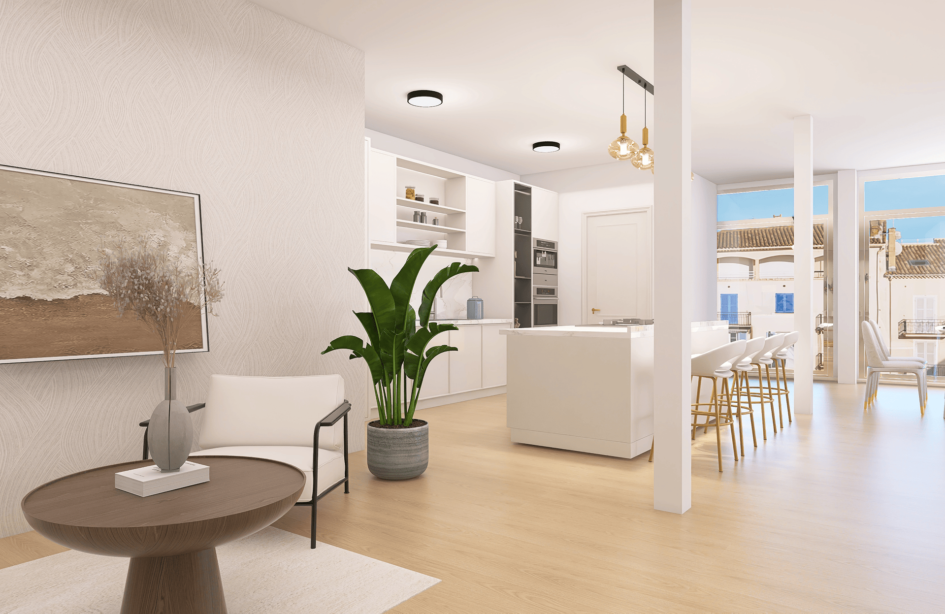 Vista general y decoración principal del proyecto Loft Alicante