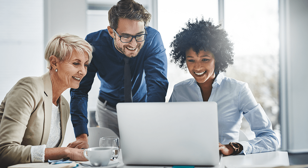 Nonprofit professionals looking at fundraising database