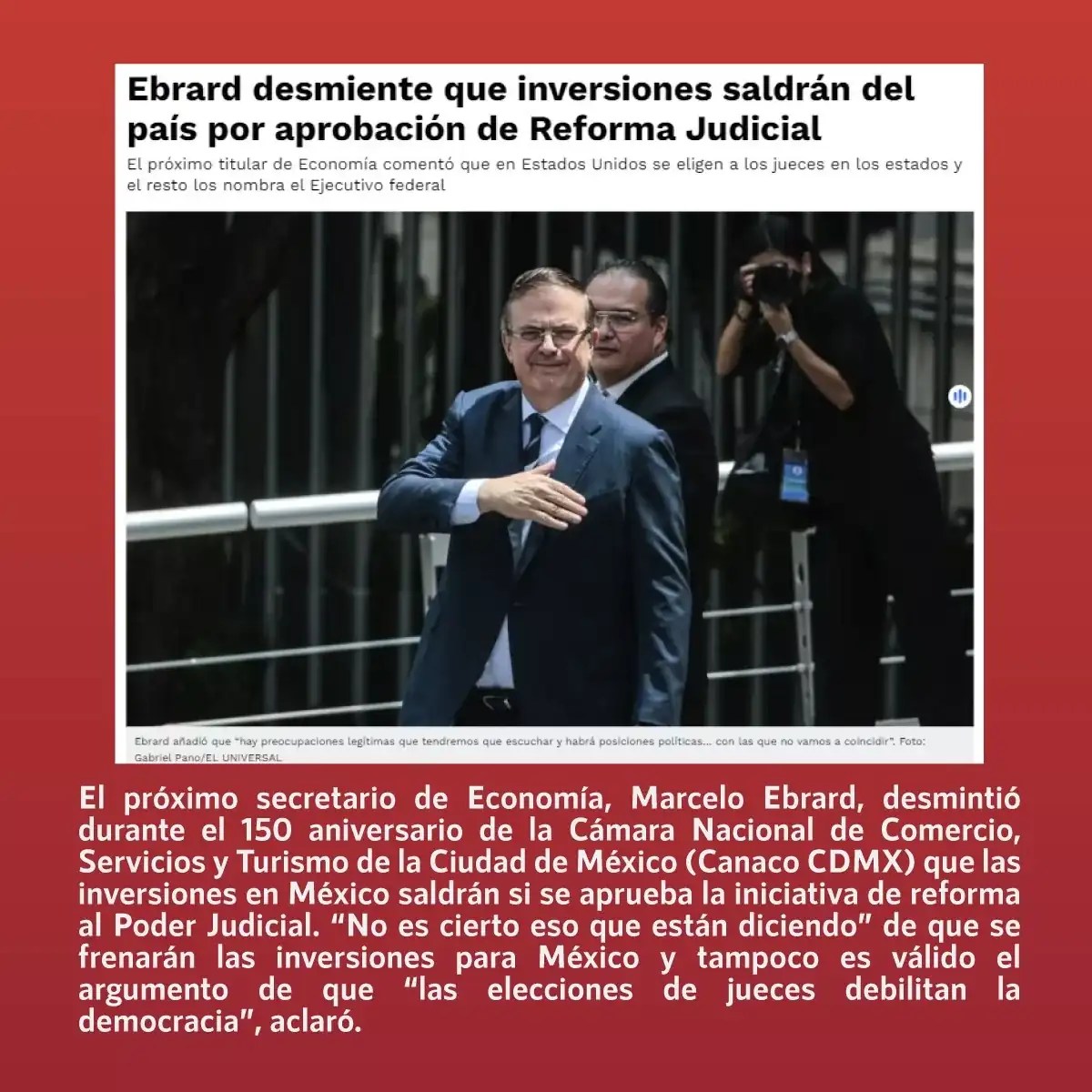 Ebrard aclara rumores sobre Reforma Judicial sobre inversiones. Infodemia