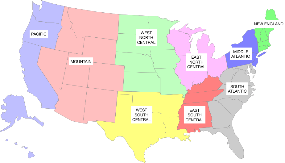 Us Map With North South East West USA South Map North South East West Usa Census Regions 