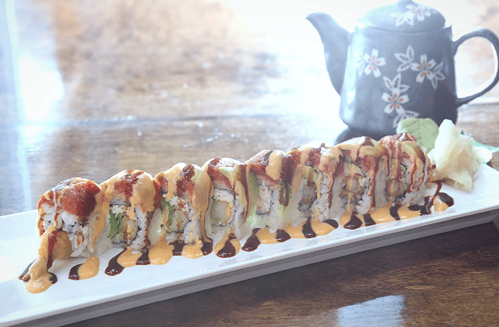 Tiger Roll topped with spicy tuna