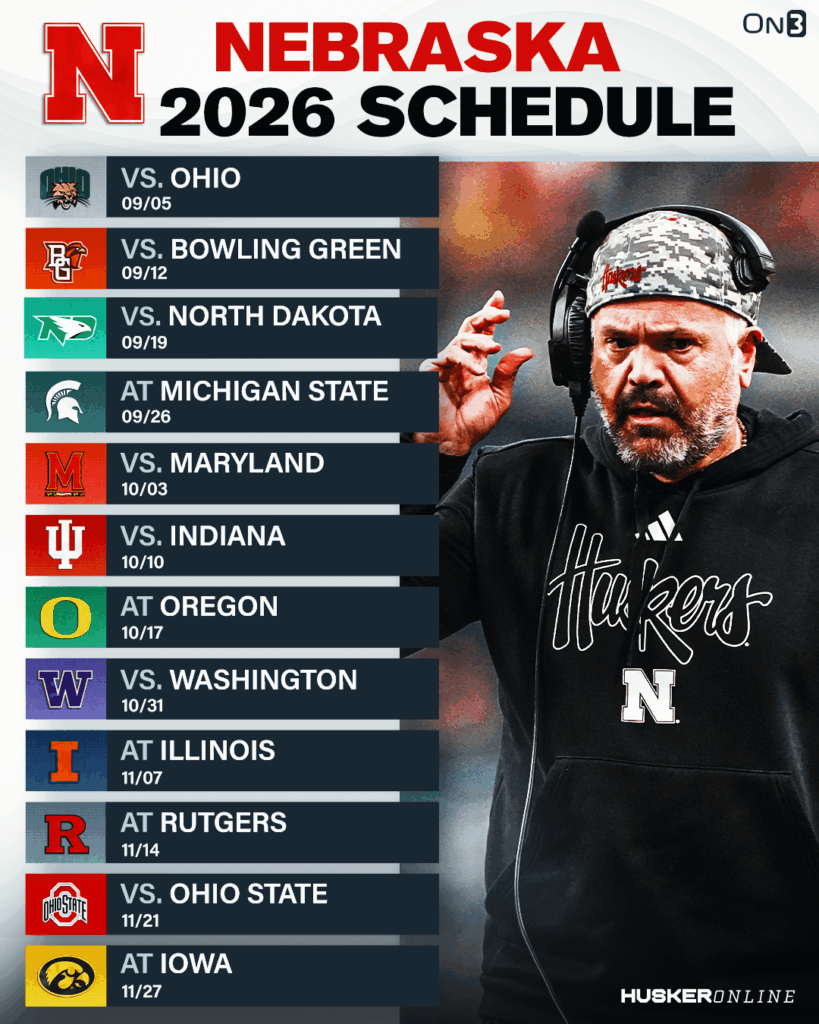 2026 Nebraska Football Schedule Huskers Open Big Ten Play At Michigan Nebraska Schedule 3 819x1024 