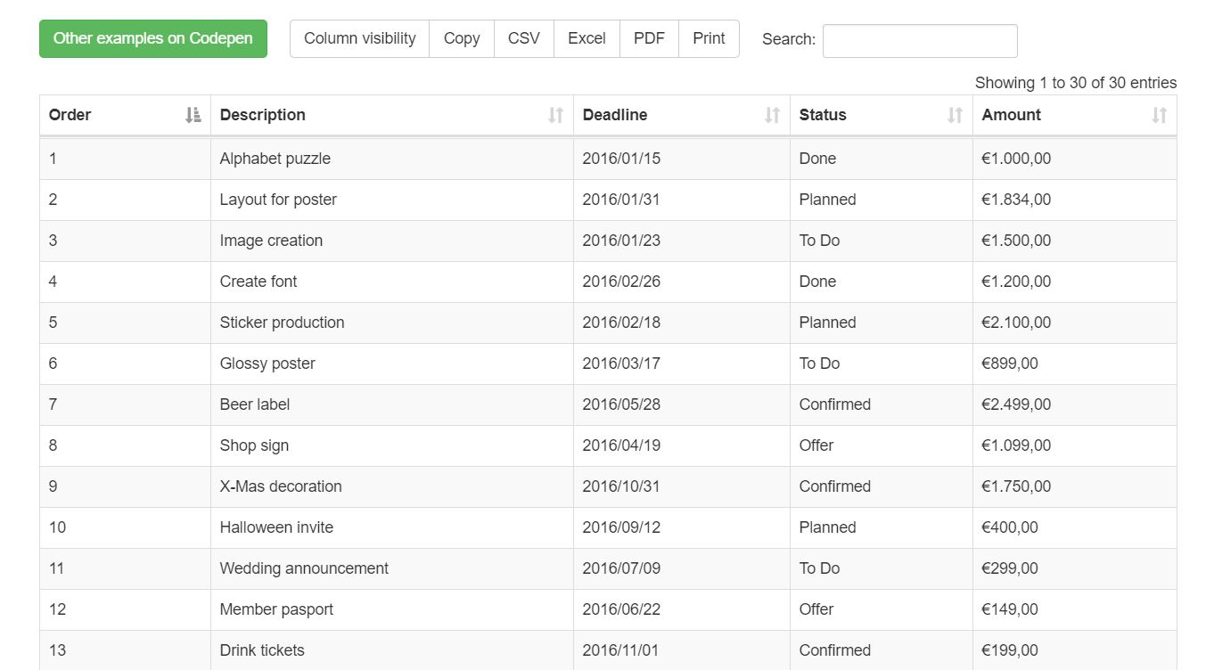 17+ Datatable CSS Examples with Code Snippet - OnAirCode