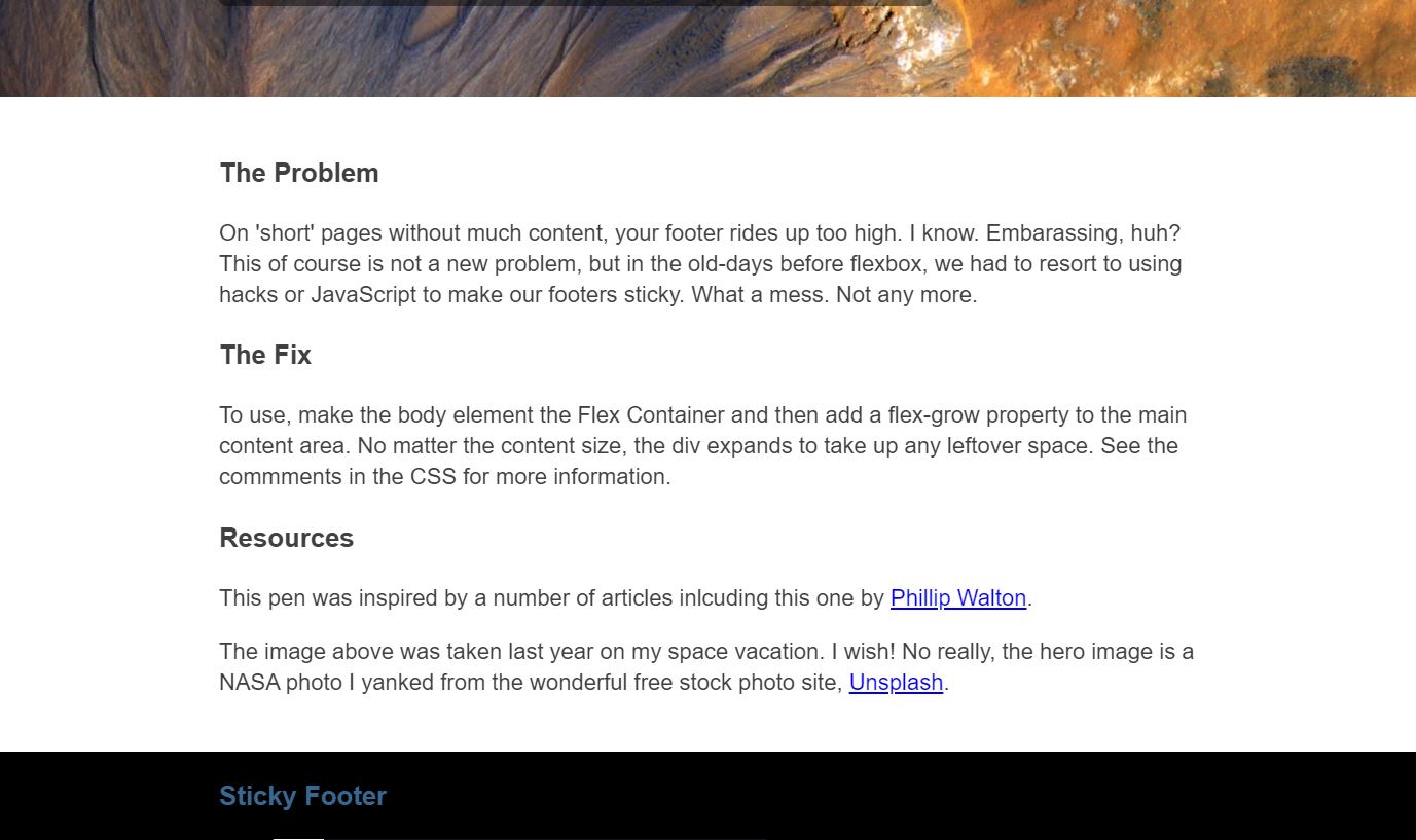 Flexbox sticky hero section