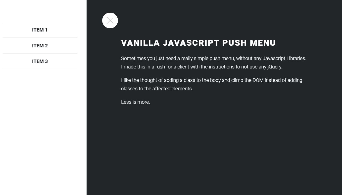 Vanilla JS Off canvas push menu