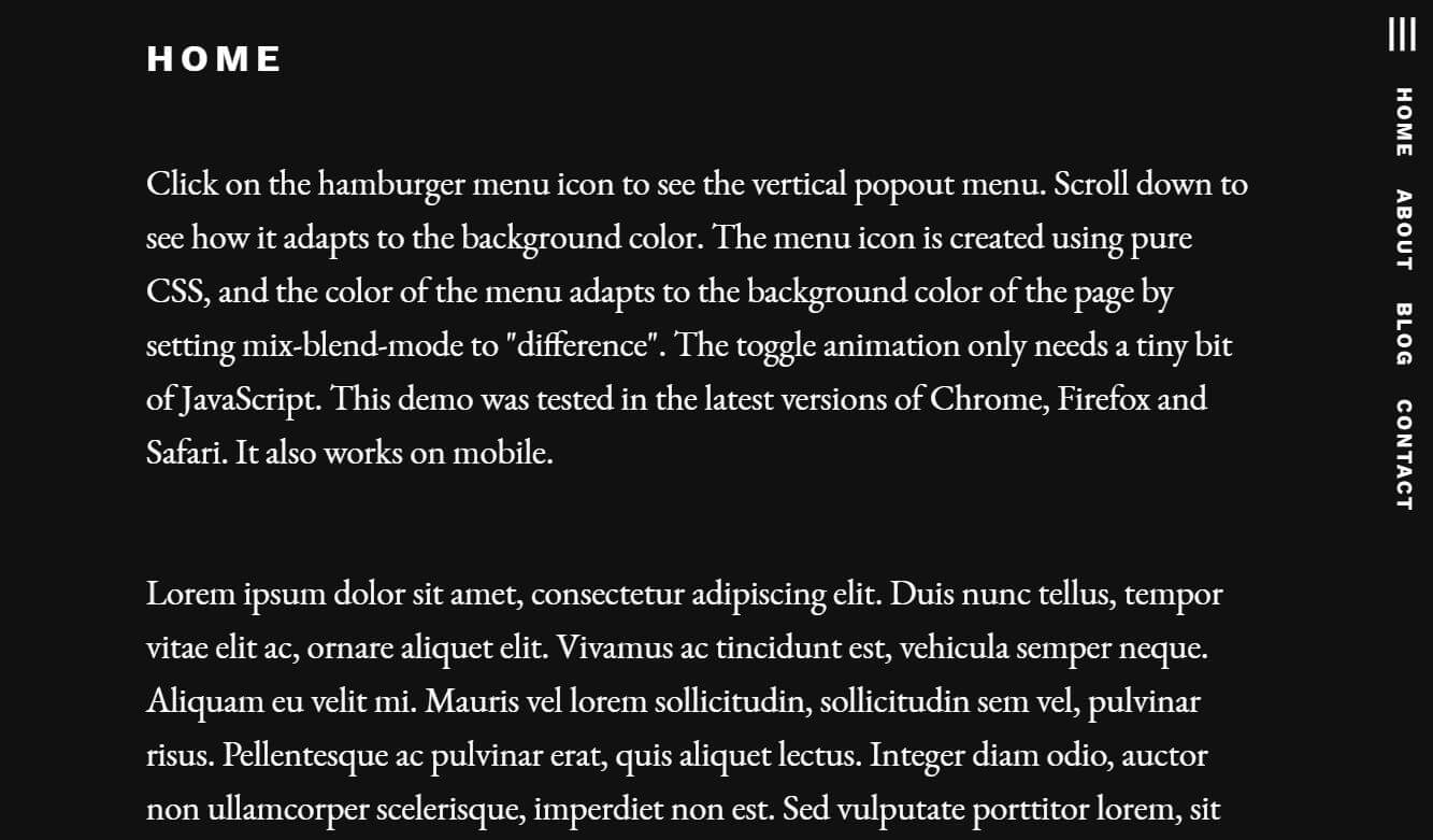 Vertical color adapting CSS menu