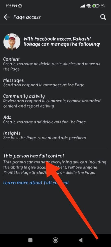Find Admin on Facebook page