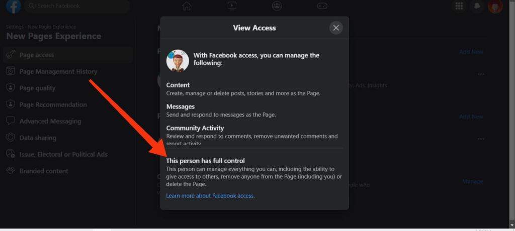 Find Admin on Facebook page