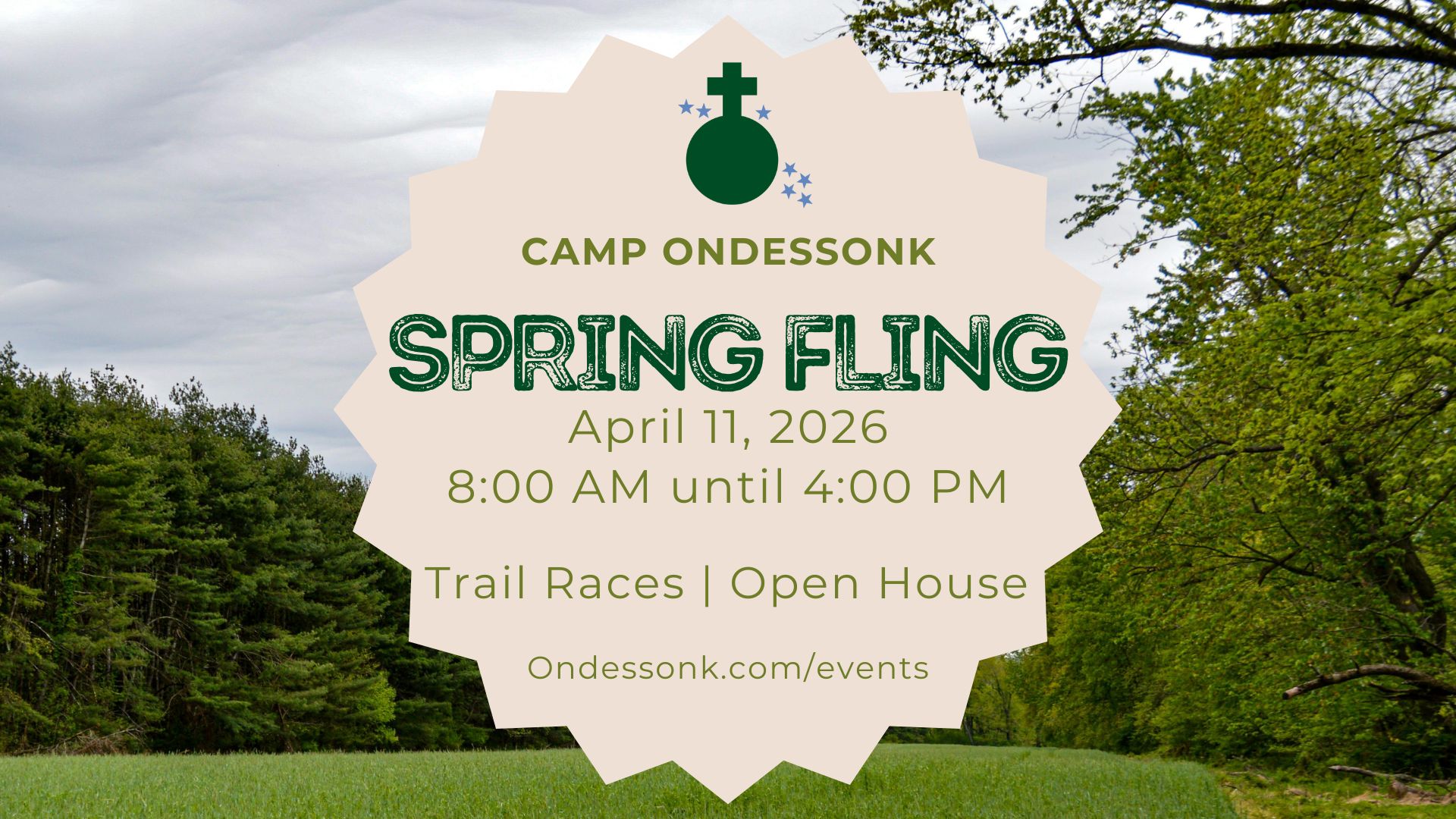 Camp Ondessonk Spring Fling poster wooded field