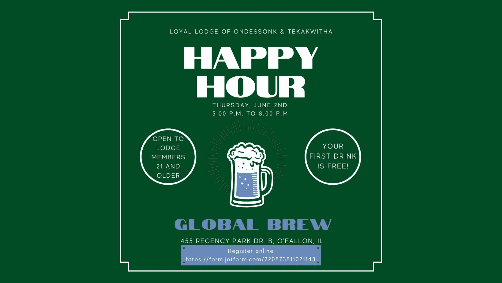 Happy hour global brew poster.