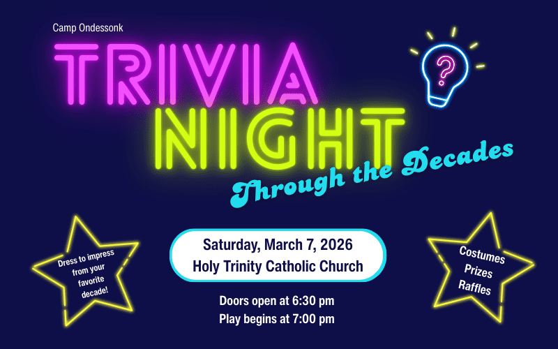 Trivia Night event poster with neon text.