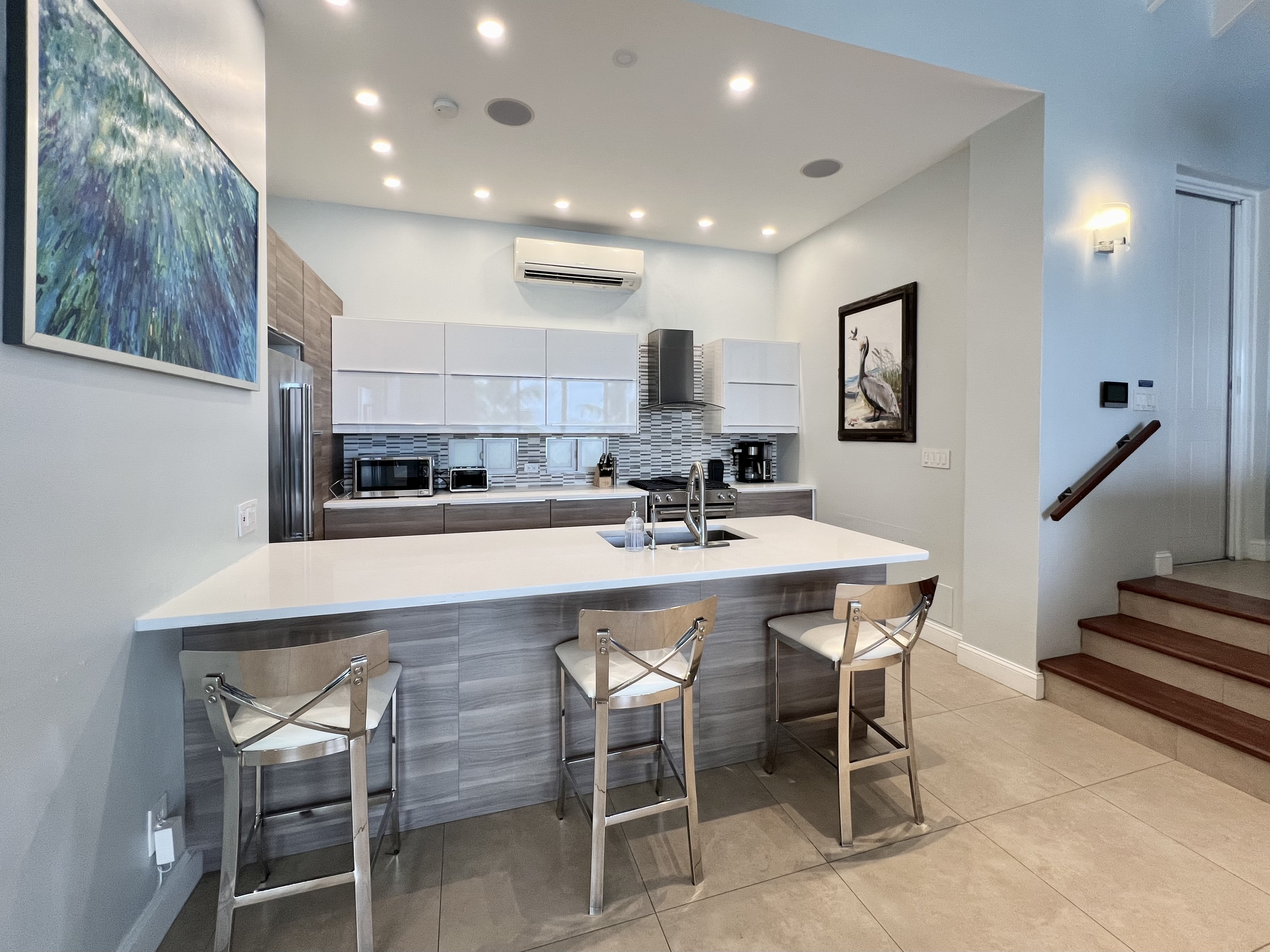 European style kitchen with sultry lighting