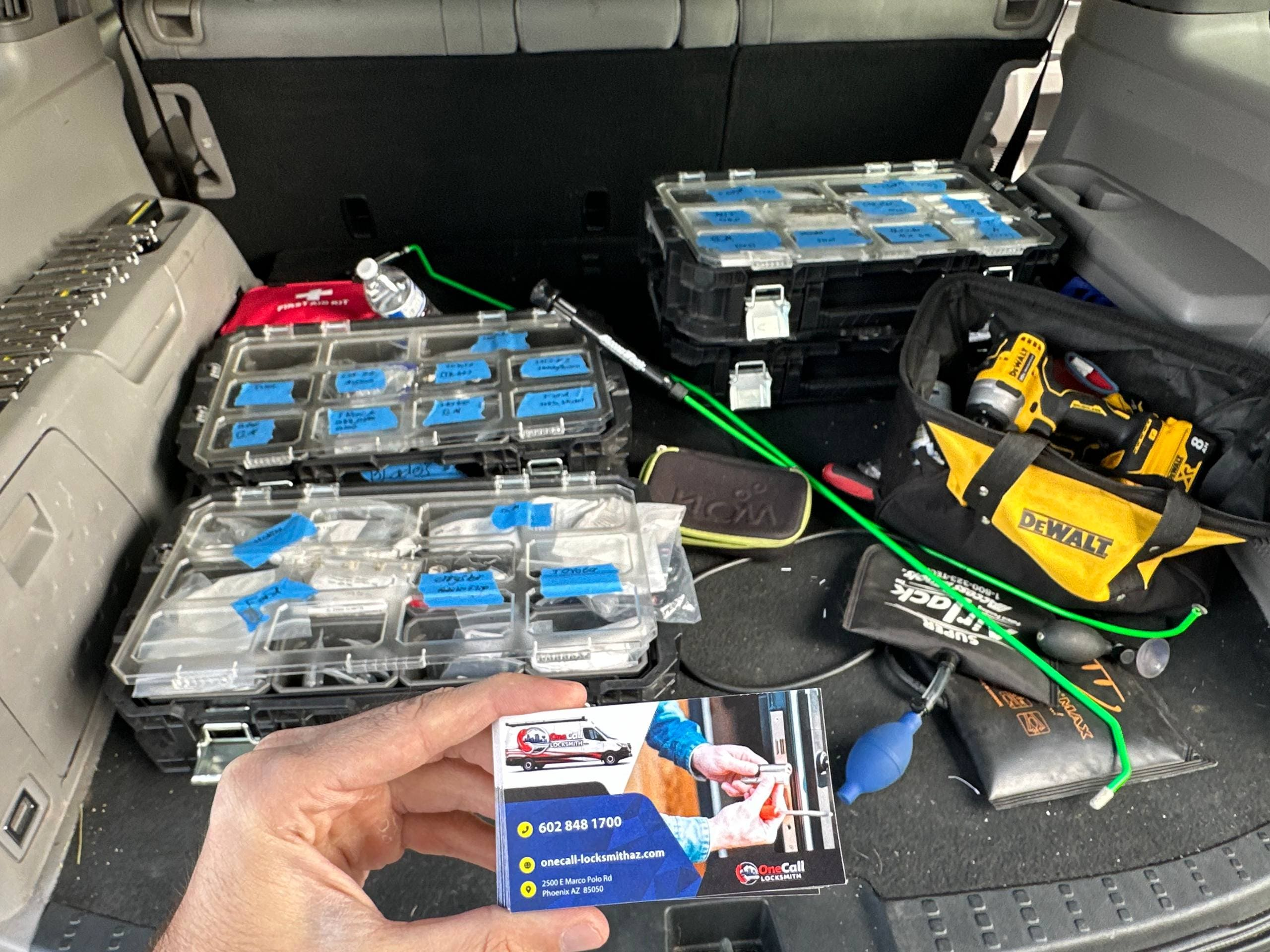 Locksmith equipment and tools with business card